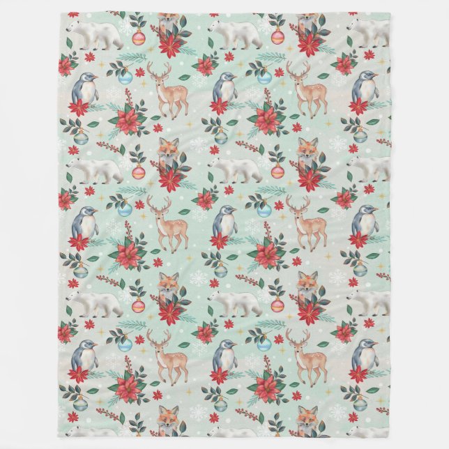Winter Florest Animals Christmas Pattern Fleece Blanket (Front)