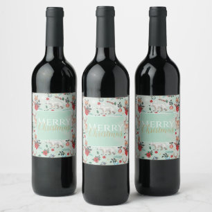 Winter Florest Animals Christmas Pattern Wine Label