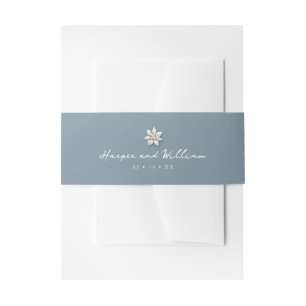 winter flower blue wedding invitation belly band