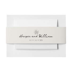 winter flower off white wedding invitation belly band