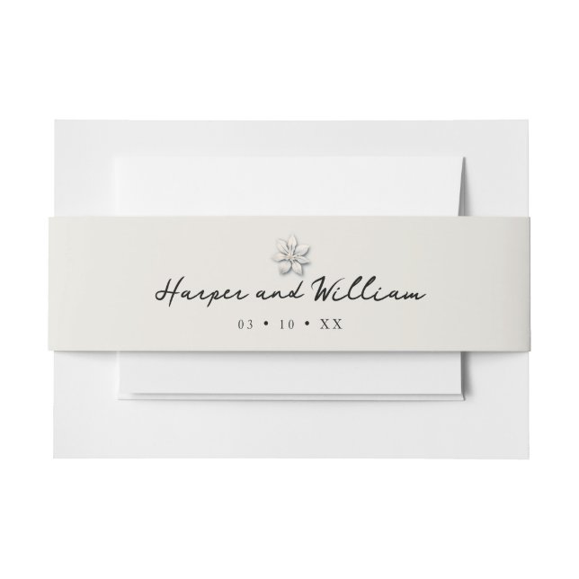 winter flower off white wedding invitation  invitation belly band (Front Example)