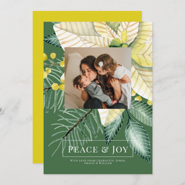 Winter Flower Peace And Joy Elegant Christmas Card (Front/Back)