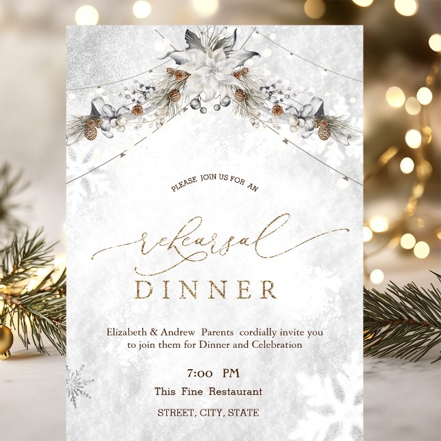 Winter Flower Pinecones Rehearsal Dinner Invitation (Creator Uploaded)