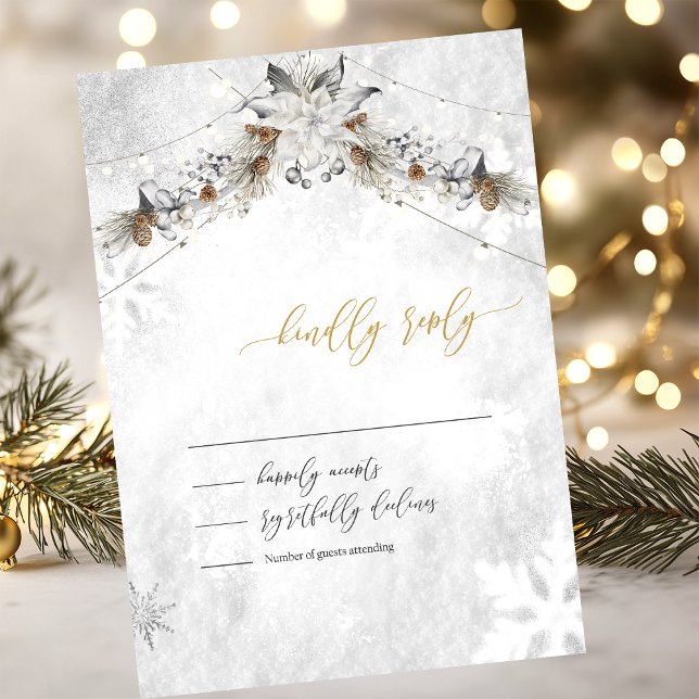Winter Flower Pinecones  Wedding RSVP Invitation (Creator Uploaded)