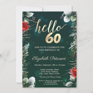 Winter Flower Poinsettia Green 60th Birthday Invitation