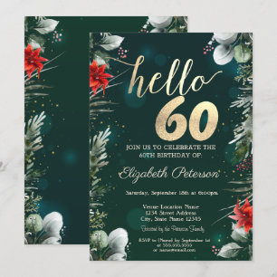Winter Flower Poinsettia Green 60th Birthday Invitation