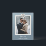 Winter flower wedding photo thank you postcard<br><div class="desc">Wedding thank you photo postcard,  featuring a minimalistic winter flower design in blue and white. Share your love,  memories and your thanks with this postcard.</div>