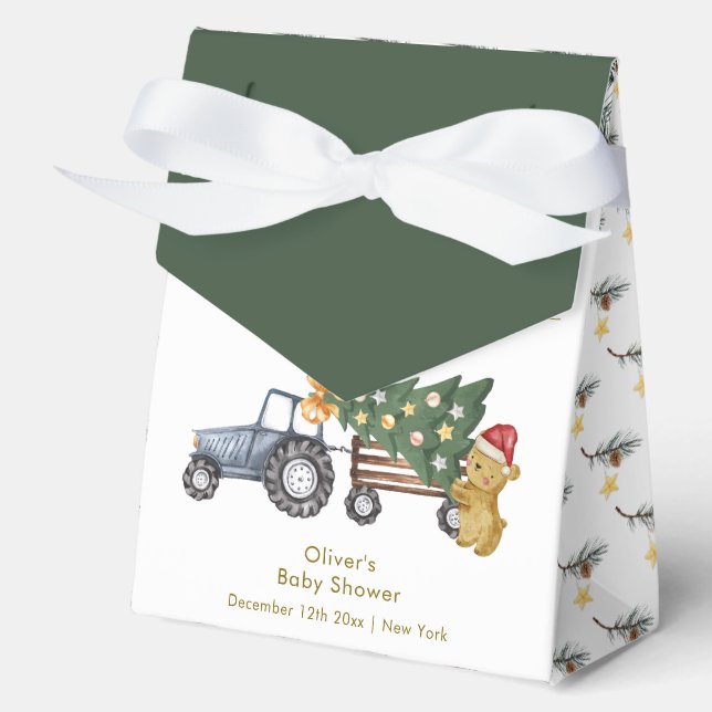 Winter Flower X'mas Tree Tractor Bear Baby Shower  Favour Box (Front)