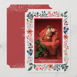 Winter Flowers Baby Photo Birth Announcements