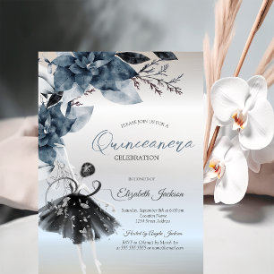 Winter Flowers Ballerina Silver Quinceanera Invitation