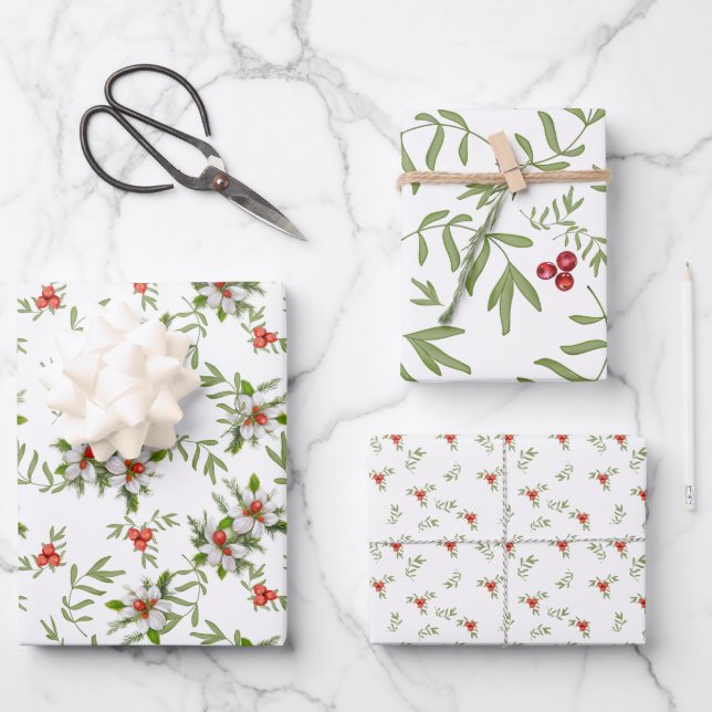 Winter Flowers, Berries and Foliage  Wrapping Paper Sheet (Front)
