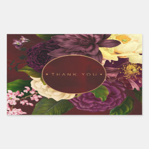 Winter flowers burgundy gold wedding thank you rectangular sticker