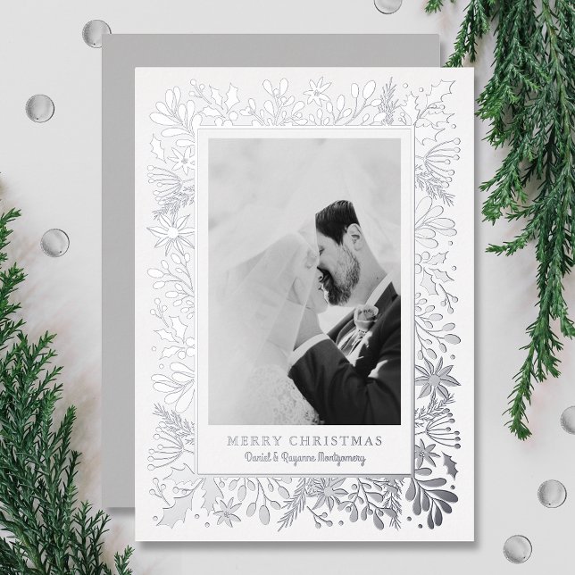 Winter Flowers Christmas Photo Foil Holiday Card (Creator Uploaded)