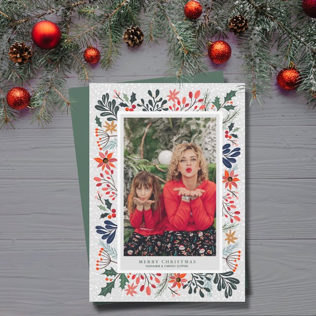 Winter Flowers Christmas Photo Holiday Card (Creator Uploaded)