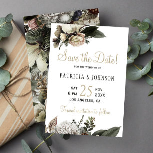 Winter flowers elegant save the date wedding