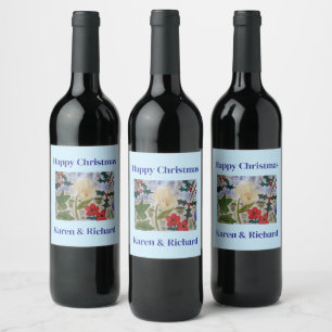 Winter Flowers & Holly Address Wine Label