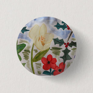 Winter Flowers & Holly Badge