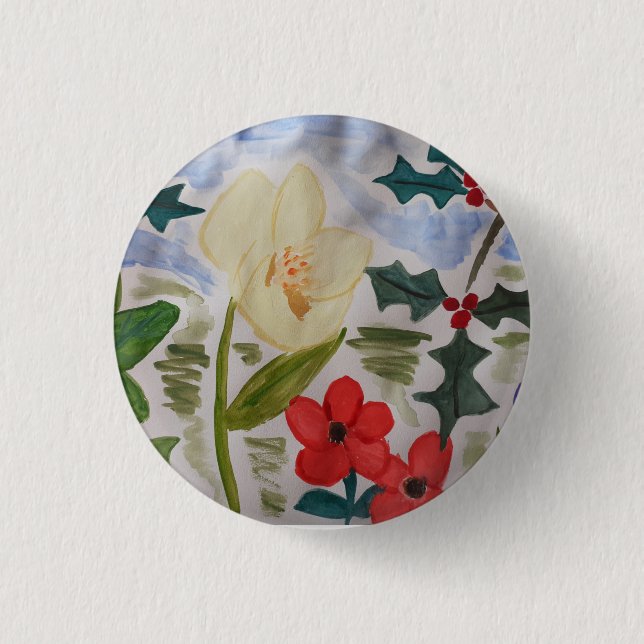Winter Flowers & Holly Badge (Front)