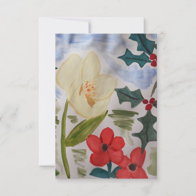 Winter Flowers & Holly Flat Card (Front)