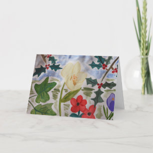 Winter Flowers & Holly Holiday Card