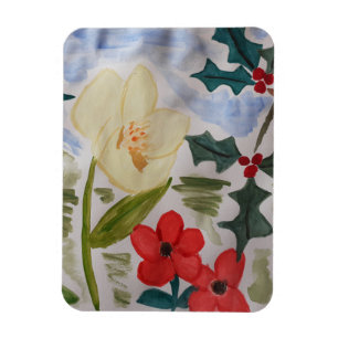 Winter Flowers & Holly Magnet