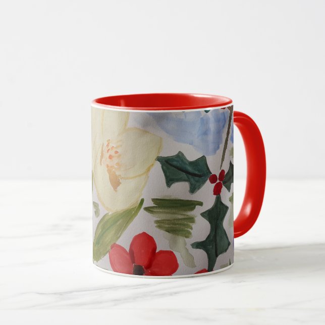 Winter Flowers & Holly Mug (Front Right)