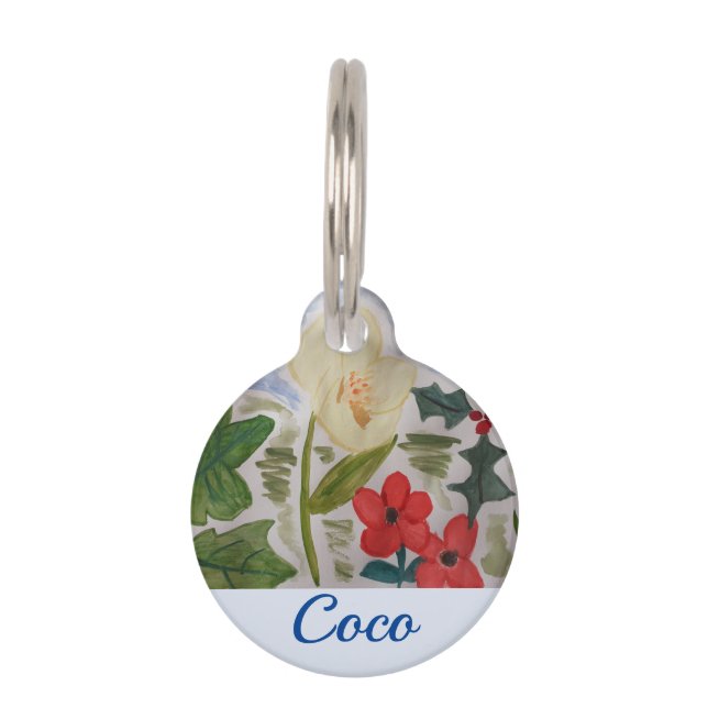 Winter Flowers & Holly Pet Tag (Front)