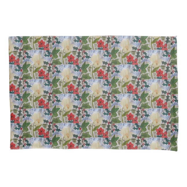 Winter Flowers & Holly  Pillowcase (Front)