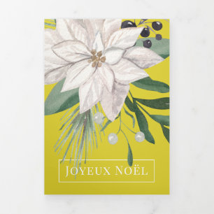 Winter Flowers Joyeux Noël Elegant Christmas Tri-Fold Holiday Card