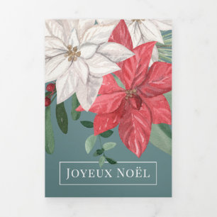 Winter Flowers Joyeux Noël Elegant Christmas Tri-Fold Holiday Card