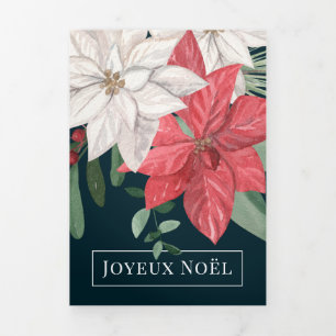Winter Flowers Joyeux Noël Elegant Christmas Tri-Fold Holiday Card