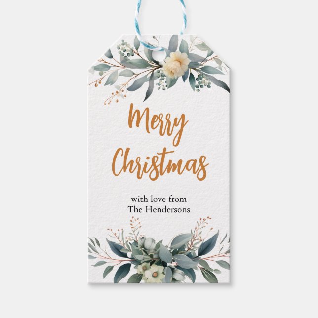 Winter Flowers Merry Christmas Gift Tags (Front)