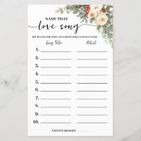 Winter Flowers Name Love Song Shower Game Card
