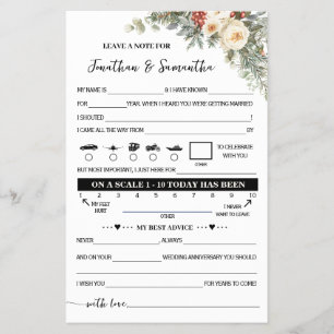 Winter Flowers Note for Couple Wedding Game Card