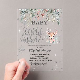 Winter Flowers Snowflakes Baby Dear Baby Shower  Acrylic Invitations