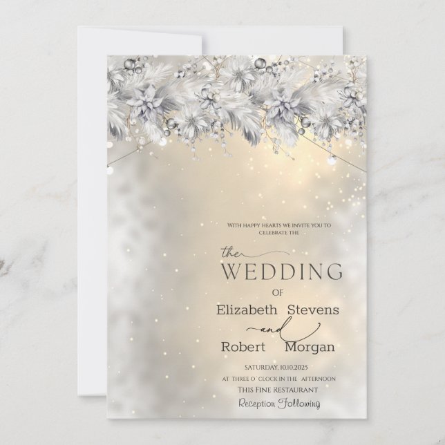Winter Flowers String Lights Wedding  Invitation (Front)