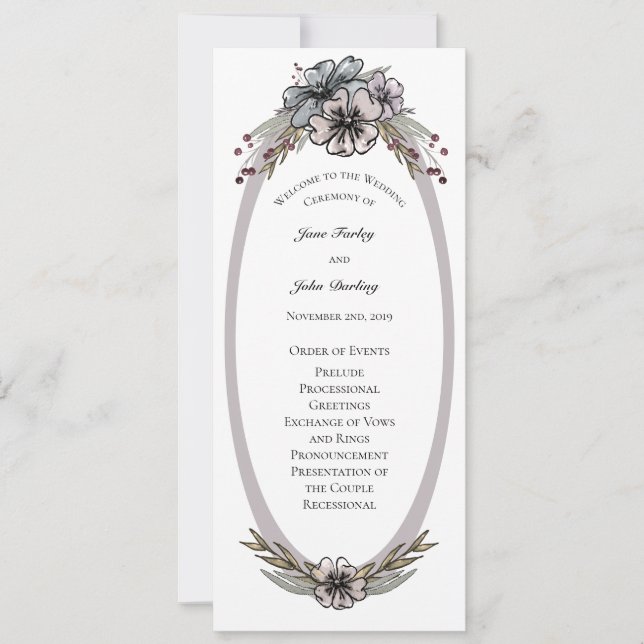 Winter Flowers Wedding Program Invitation (Front)