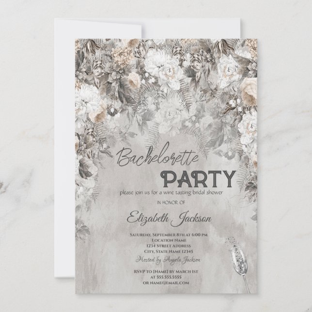 Winter Flowers Wonderland Bachelorette  Invitation (Front)