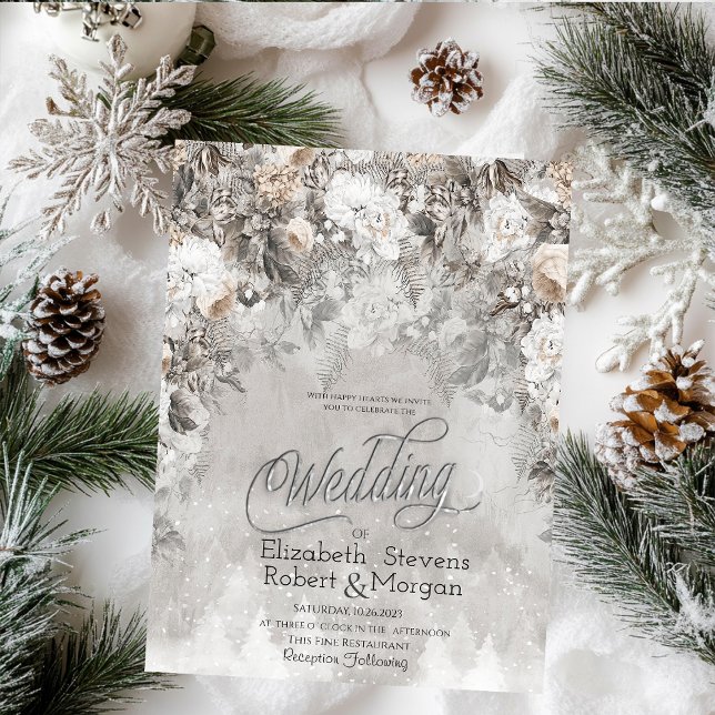 Winter Flowers Wonderland Wedding Invitation (Creator Uploaded)