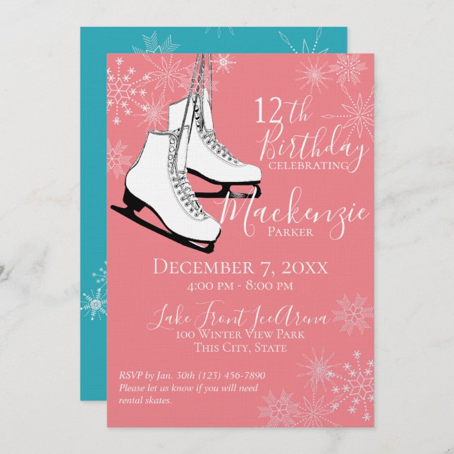 Winter Flurry Ice Skates Birthday Invitation (Front/Back)
