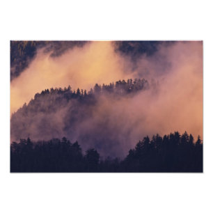 Winter fog in valley at sunset from Morton Photo Print
