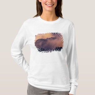 Winter fog in valley at sunset from Morton T-Shirt