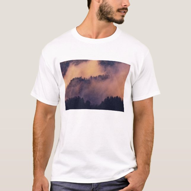 Winter fog in valley at sunset from Morton T-Shirt (Front)