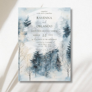 Winter Fog Snow Pine Tree Forest Wedding Invitation