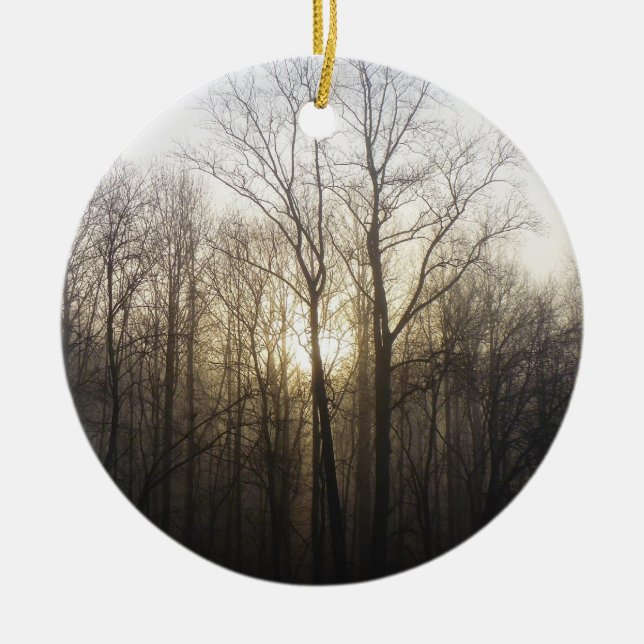 Winter Fog Sunrise Nature Photography Ceramic Tree Decoration (Front)