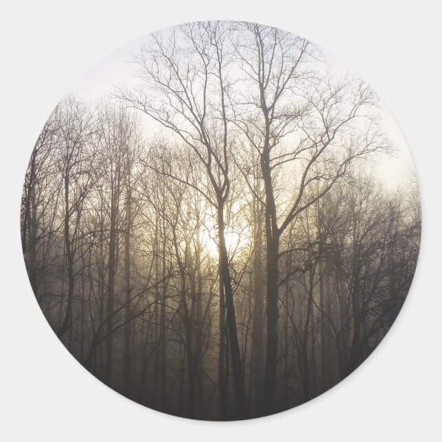 Winter Fog Sunrise Nature Photography Classic Round Sticker (Front)