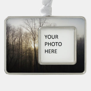 Winter Fog Sunrise Nature Photography Silver Plated Framed Ornament