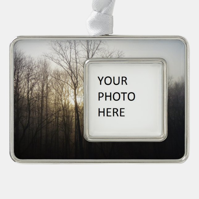 Winter Fog Sunrise Nature Photography Silver Plated Framed Ornament (Front)