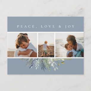 Winter Foliage Blue Photo Collage Holiday Postcard