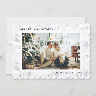 Winter Foliage Blue Photo Merry Christmas Card